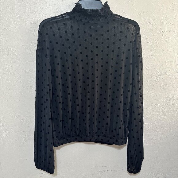 Versona Tops - Versona Polka Dot Sheer Transparent Black Long Sleeve Blouse Size S